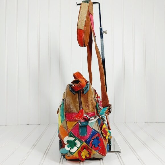 Boutique Patchwor Colorful Leather Floral Boho Spring Hand & Crossbody Bag 0168 - Picture 5 of 11